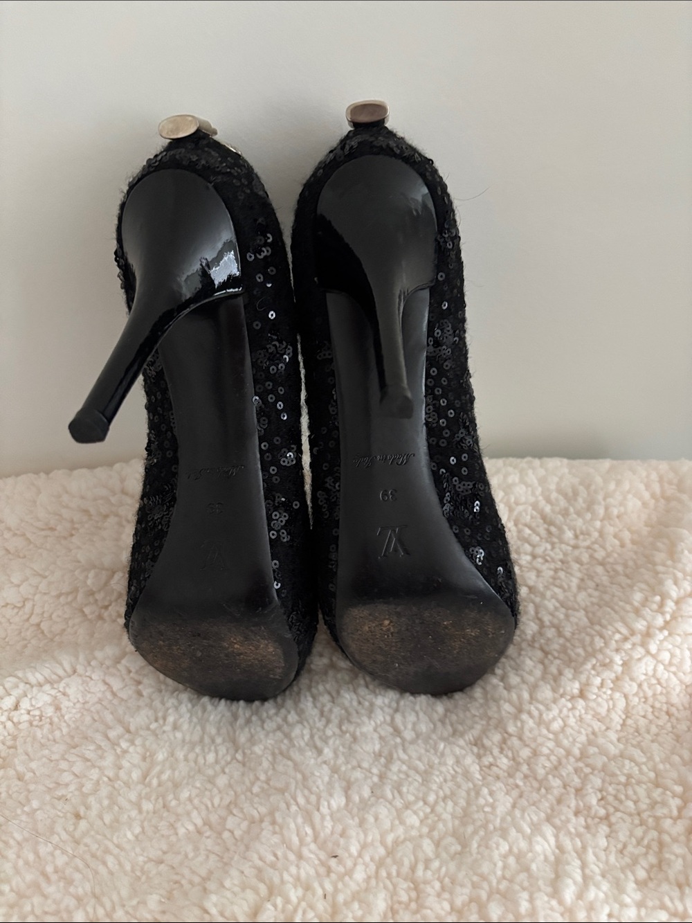 Louis Vuitton Black Sequin Stiletto Pumps with Silver Lock Detail - Picture 4 of 4